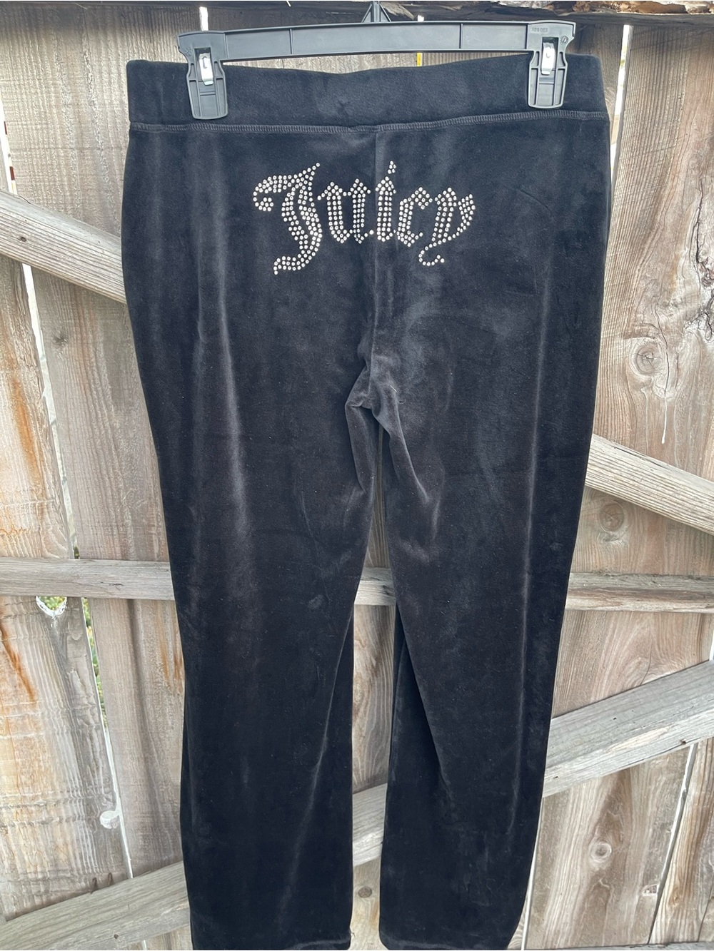 Juicy Couture OG Big Bling Velour Track Pants Black Rhinestone JUICY Y2K Size M